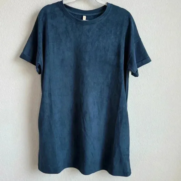 Wishlist Women’s Faux Suede Stretch Short Sleeve Pockets Navy Mini‎ Dress Size M - Image 6
