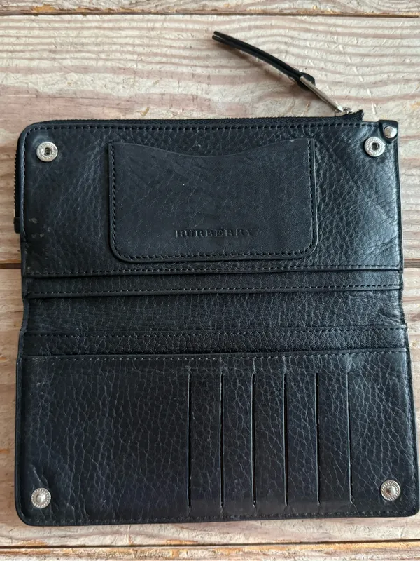 Burberry Black Leather Grommet Studded Wallet - Image 2
