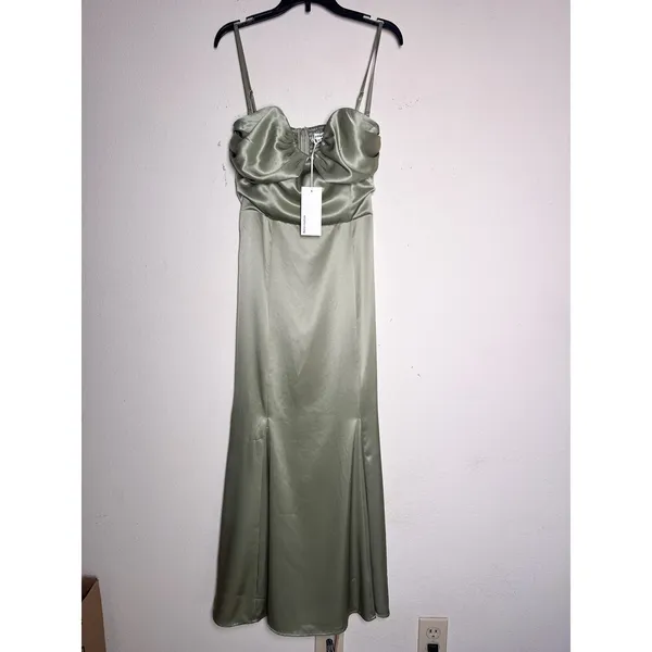 Reformation Hensley Satin Dress 4 Artichoke Green Midi NWT - Image 4