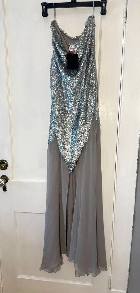 ZARA x BARBIE MATTEL Silver Sequined Tulle Long Maxi Dress Gown Size M NWT - Image 6