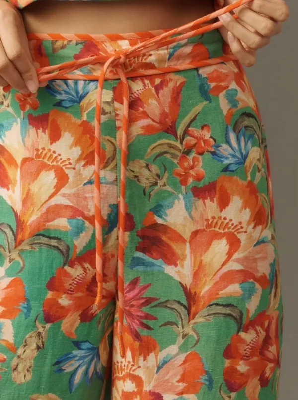 Farm Rio Tie-Front Linen Blend Floral Wide-Leg Pants, Size S - Image 4