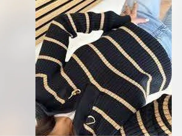 Ralph Lauren Black & Gold Striped Sweater Small - Image 2