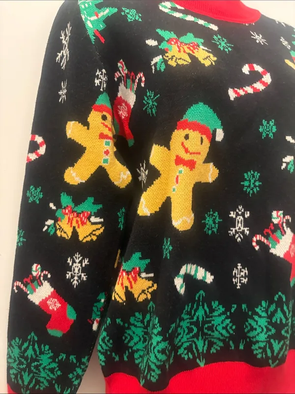 New Christmas Festive Gingerbread Crewneck Sweater - Black/Red - Image 3