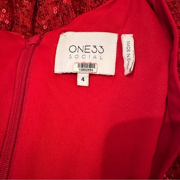 RTR One33 Social Red Sequin Drape Long‎ Sleeve Sheath Mini Dress Sz 4 - Image 8