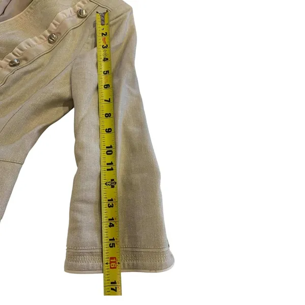 White House Black Market Metallic Ruffle Military Jacket Tan‎ Beige Utility 4 - Image 8