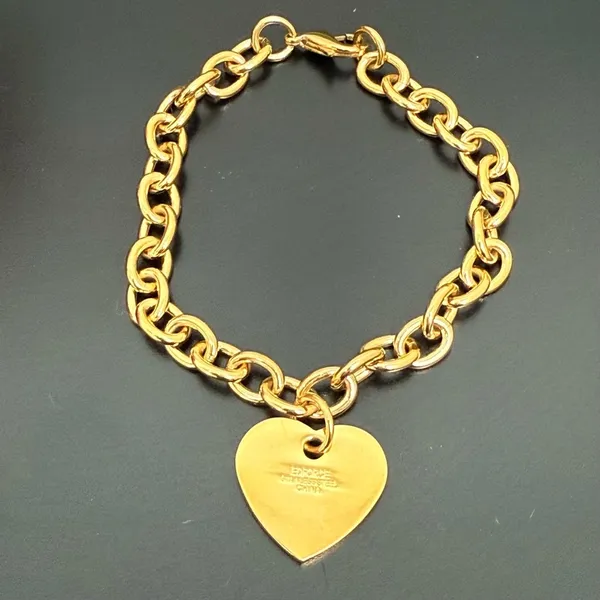 EDFORCE Gold Stainless Steel Heart Charm Link Bracelet 19g. - Image 4