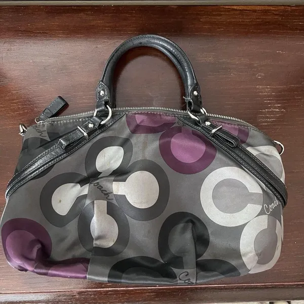 Coach Poppy Purple black gray floral bag top handle satchel - Image 3