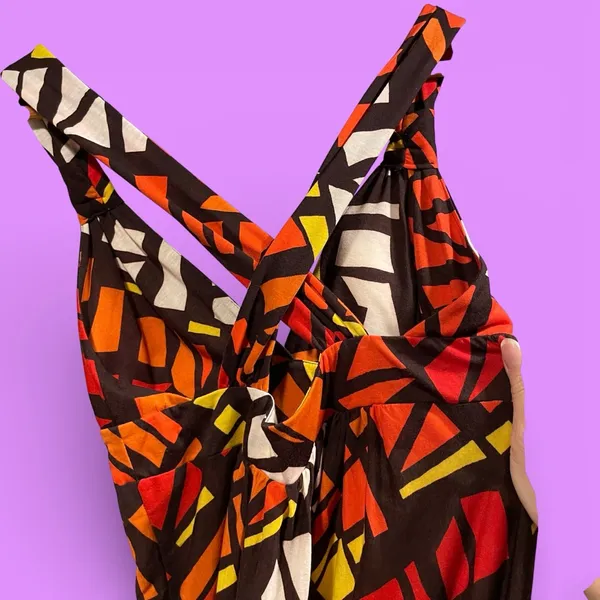 Cute NWT earth babydoll geometric cross back soft stretchy maxi dress beach pool - Image 5