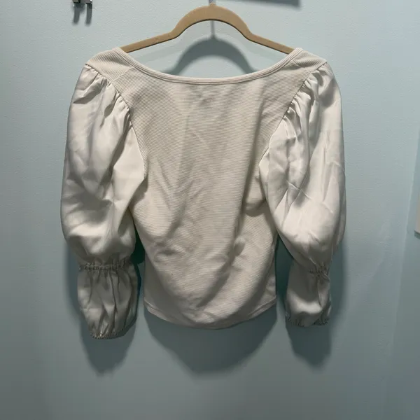 Maeve Anthropologie‎ Puff Sleeve Top White Small Boho Romantic Date Night - Image 3