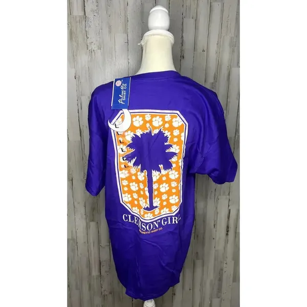 Hanes NWT Clemson Tigers Women's Large‎ Purple Paw Palm Tree "Clemson Girl" T-Shirt - Image 5