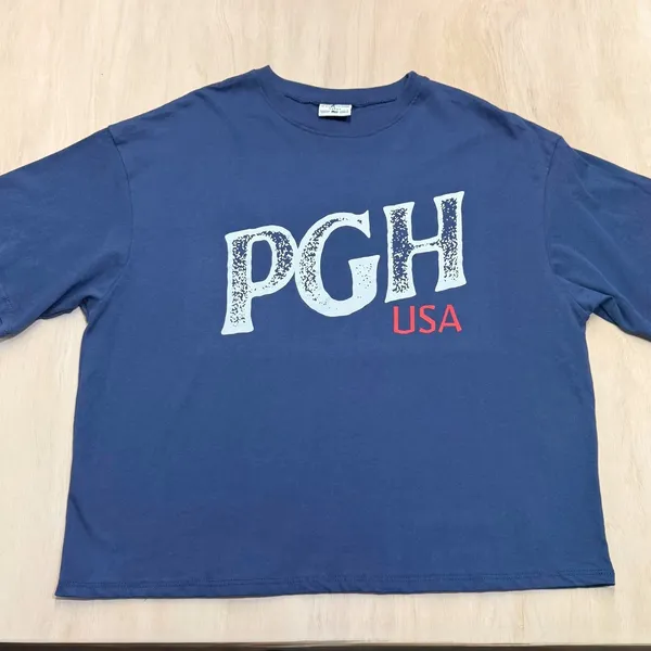 Where I'm‎ From Pittsburgh PGH USA Navy Graphic Boxy T-Shirt Womens Large NEW - Image 4