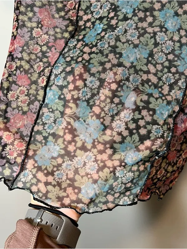 Urban Outfitters Women’s Pink Blue Floral Mesh Festival Top‎ Small - Image 5