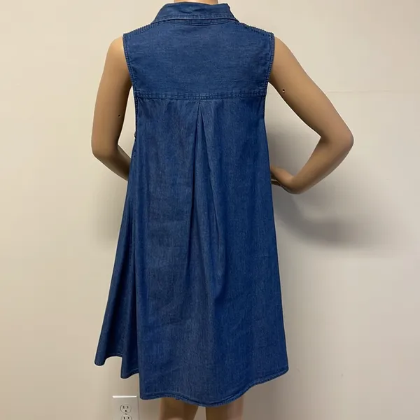 Timing Short Sleeveless Denim Swing Dress with 2 front pockets - Image 7