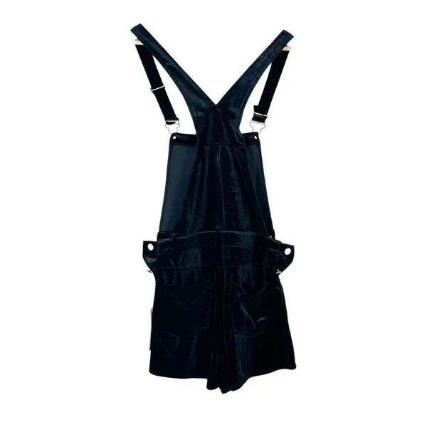NWT Magnolia South Velvet Solid Overall Shorts Black Goth Stretch Size XS - Image 4