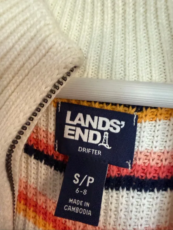 Lands’ End cotton drifter multi color ribbed pullover sweater S - Image 4