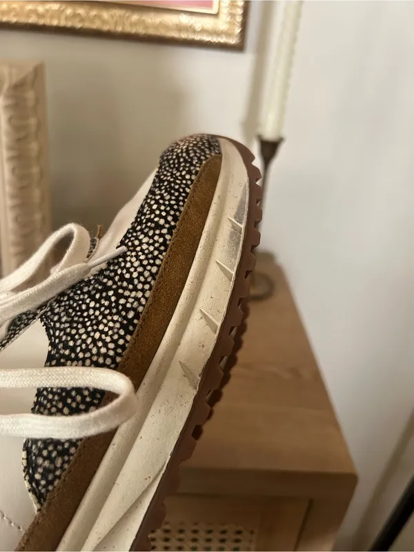 Madewell Kickoff Trainer Sneakers Olive Grove Multi Leather‎ Spots White Tan 9 - Image 11