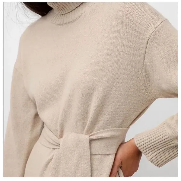 NWT Rails Wool Blend Mila Tie Waist Turtleneck MIdi Sweater Dress Taupe S - Image 15