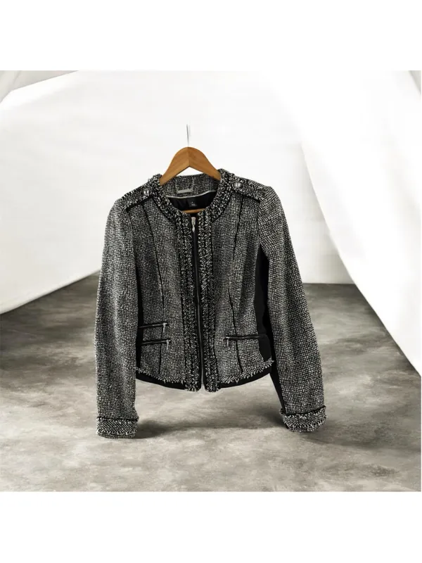 Women's White House Black Market Tweed Blazer Jacket Black White Size 6 - Image 2