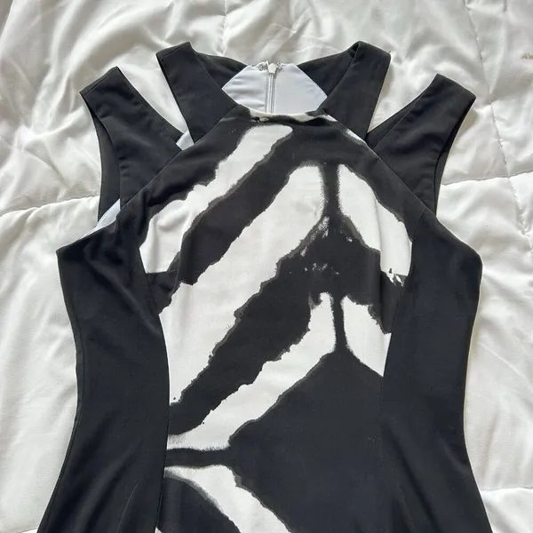 Cache Dress Womens 10 Black White Contrast Midi Sheath‎ Sleeveless Business Y2K - Image 2
