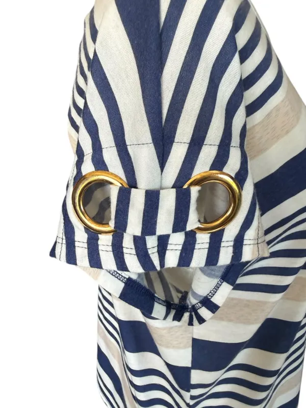 Modern Attraction navy white cream striped cap sleeve pullover top size M - Image 6