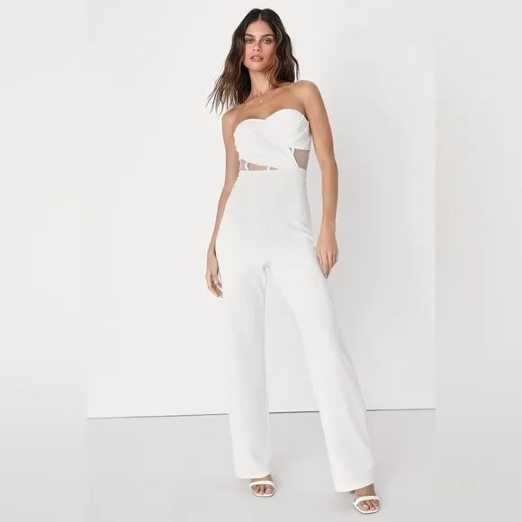 NEW Lulus Surely Stunning Ivory Strapless Bustier Jumpsuit Sz Medium - Image 9
