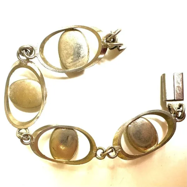 Silver tone agate link vintage bracelet - Image 8