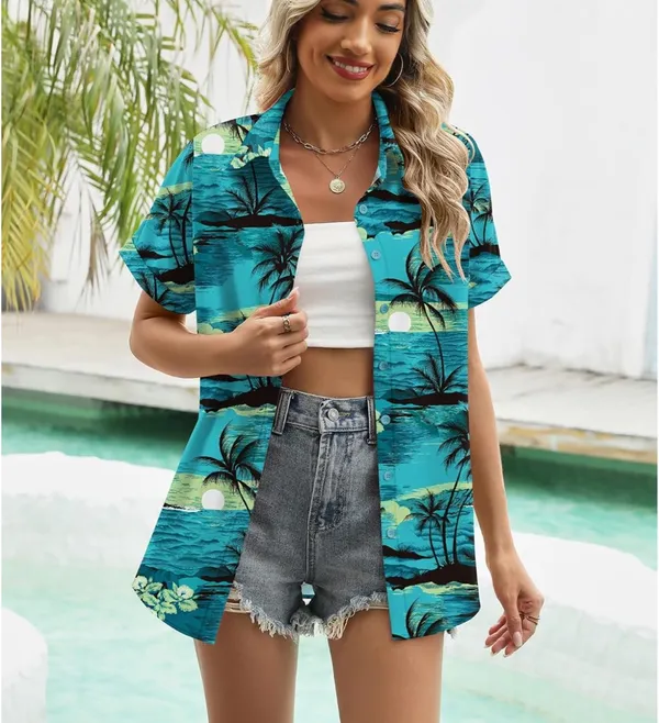 Summer Hawaiian Shirts Floral Short Sleeve Button Down Shirts - Image 3