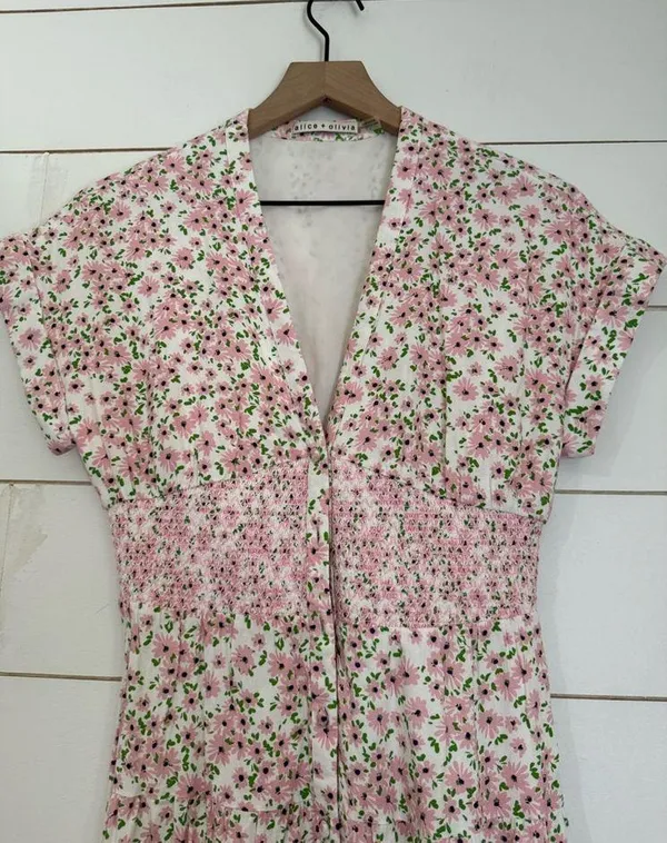 ALICE + OLIVIA Keela Floral Print Smocked Button-Front Dress - Image 6