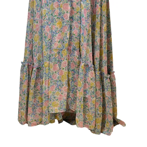ASTR The Label Floral Cutout Maxi Dress Pink Blue Pleated Lace Up Back Small - Image 8