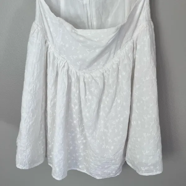 Sabo Skirt Alika Floral Embroidered Corset Cutout Waist Puff Sleeve Mini Dress White - Image 3