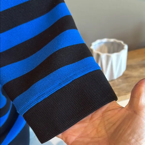 KARL LAGERFELD Vintage Blue & Black Stripe Knit Top Small Designer Grandmacore - Image 7