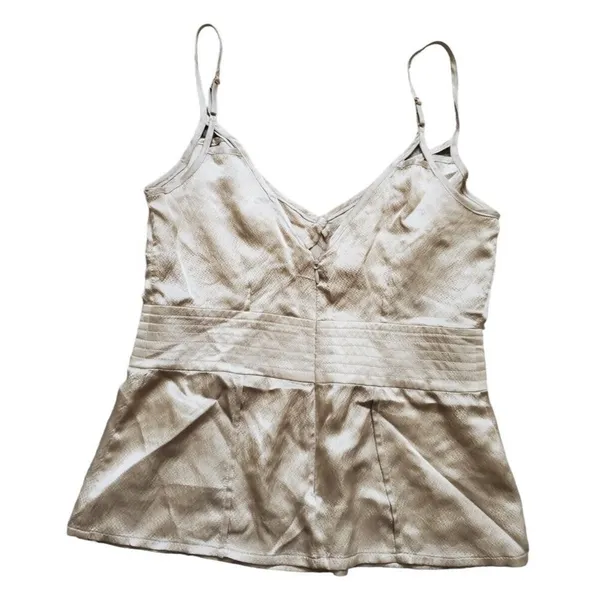 VTG Anthropologie Y2K Silk Tank Top Women 6 Tracy Reese Pink Zip Cami Peplum - Image 2