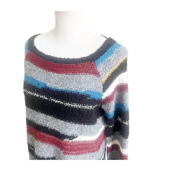 Free People Sweater Womens M Multi Striped Montmartre Knit Boat Neck Winter Wear - Image 6