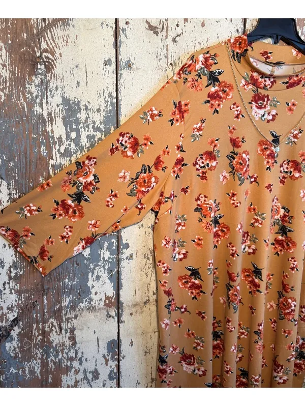 As You Wish NET plus 0X midi dress, mustard floral, great for fall! - Image 2