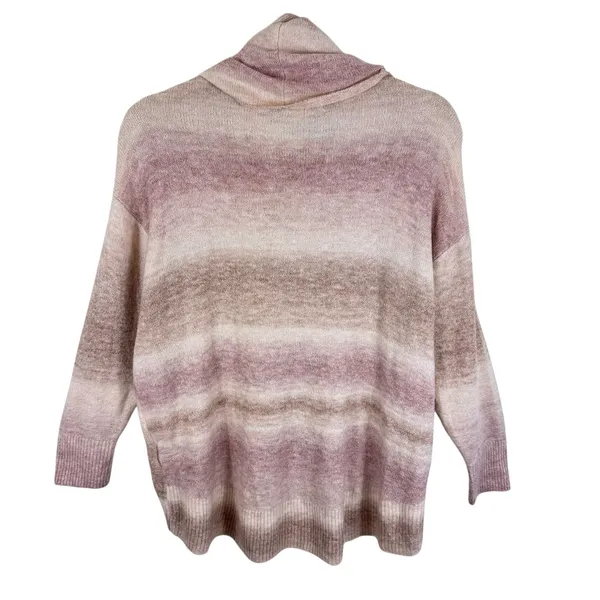 American Eagle Tan Cream Pink Striped Cowl Neck Hi Low Oversized Sweater Size XS - Image 3