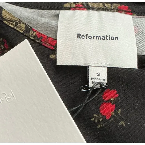 Reformation Robbie Knit Maxi Dress Black‎ Red Floral Rose Long Sleeve Small NEW - Image 5