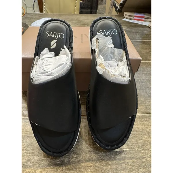 Sarto Franco Sarto‎ A Zoe Black Leather Slide Sandals Braided Accent Size 8 - Image 2