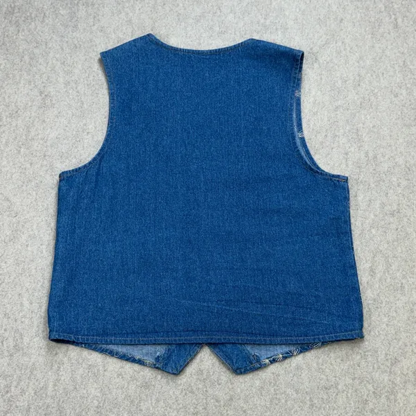 Vintage Cottagecore Embroidered Floral Denim Vest Women Medium Blue Boho Western - Image 2