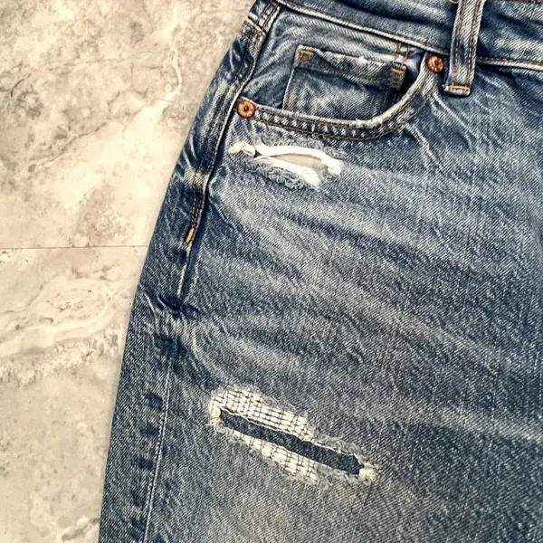 American Eagle Mom Jean‎ Size 00 Blue Stretch Mid-Rise Distressed Blown Knees - Image 6