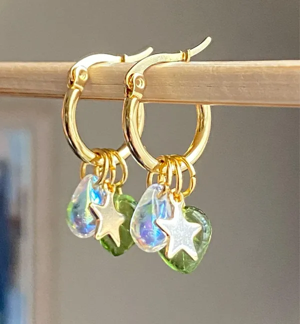 Handmade cute retro cottage fairy Czech glass beads mix unique hoop earrings🌟🌿 - Image 3