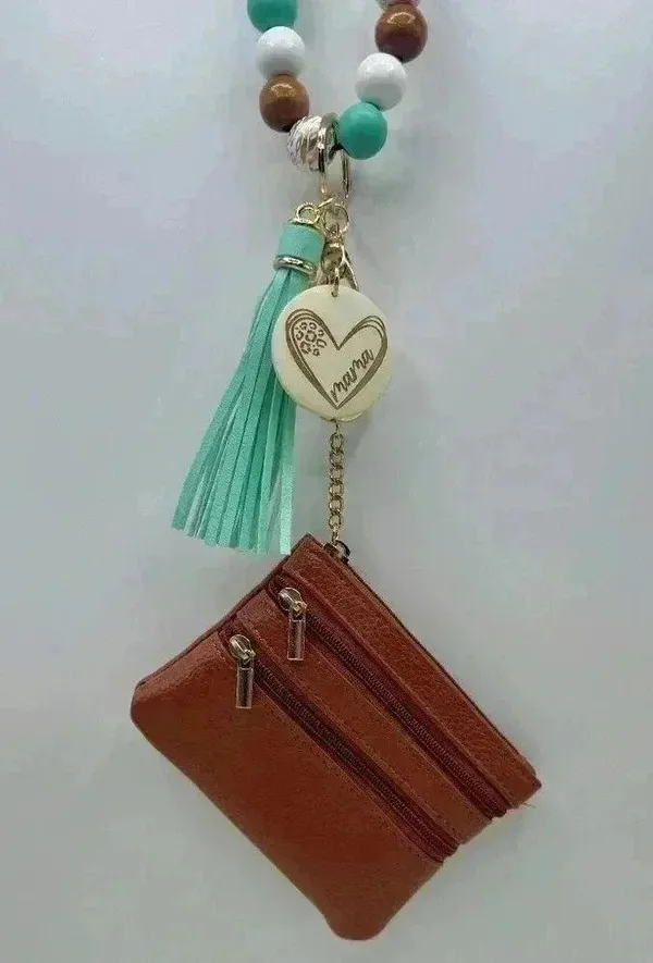 Carmella Brown Wristlet Wallet with Mom Keychain tassel - Image 3