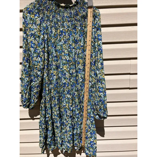 MANGO MNG Tapestry Long‎ Sleeve Mini Dress Floral Flowers Blue Yellow Size 2 - Image 4