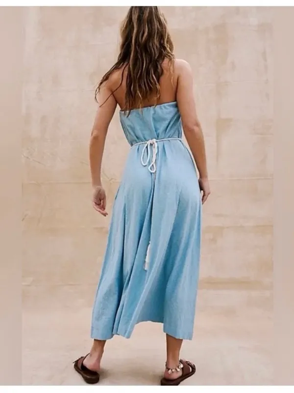 Free People Beach Strapless Light Blue Midi Dress - Image 2