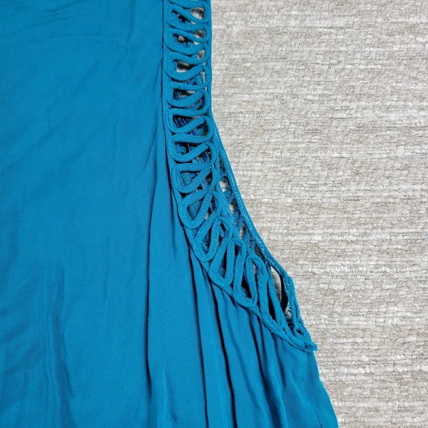 Anthropologie x Mermaid Macrame Maxi Dress M Blue Rayon Flowy Coastal Vacation - Image 5