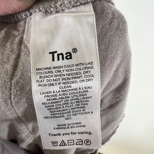 TNA Aritzia Waffle Knit Joggers Mauve Taupe Logo Print Thermal Lounge Pants Sz M - Image 10