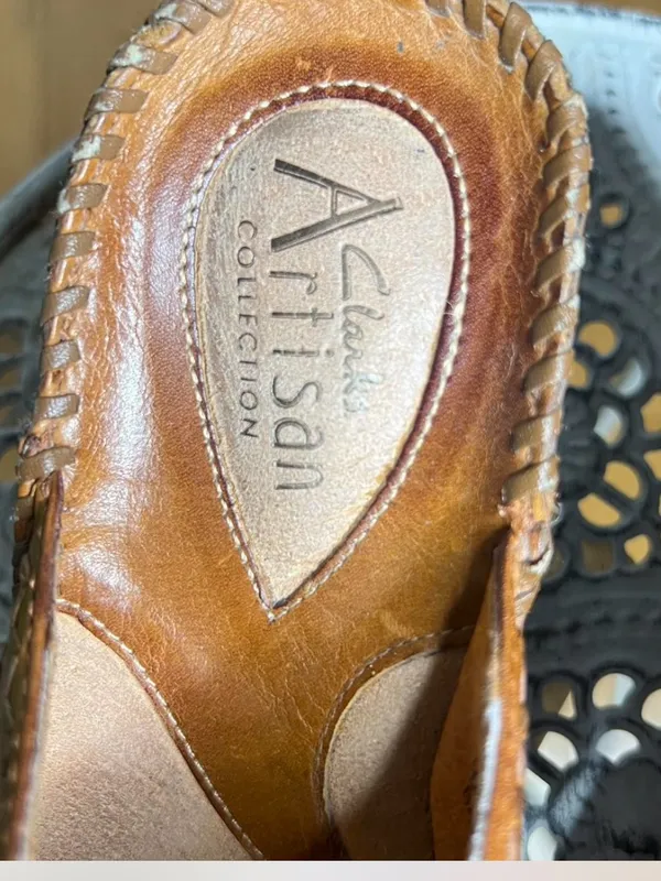 Clarks Artisan Collection Hand-Tooled Leather Clogs - Tan size 5 - Image 8