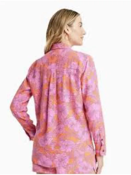 Universal Thread Orange & Pink Floral LS Relaxed Fit Button Up Shirt Women’s XXL - Image 2