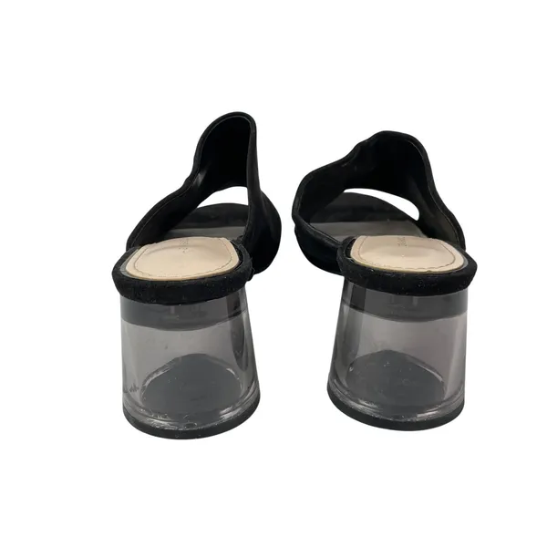 Zara Women's Black Faux Suede Clear Chunky Block Heel Open Toe Mule Heels Sz 7.5 - Image 3