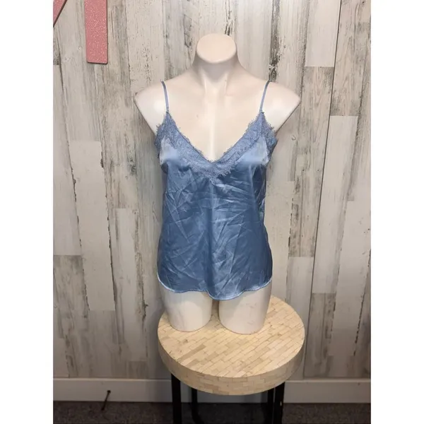 Forever 21 Blue Satin Lace Trim Cami Top Size Medium Adjustable Straps - Image 2