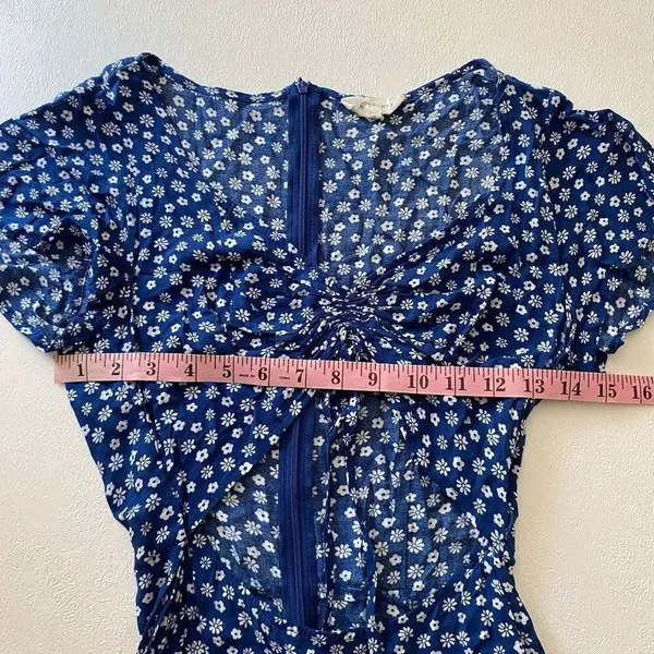 LA Hearts Blue Floral Cutout Mini Dress XS Tie Front Cottagecore Y2K - Image 5
